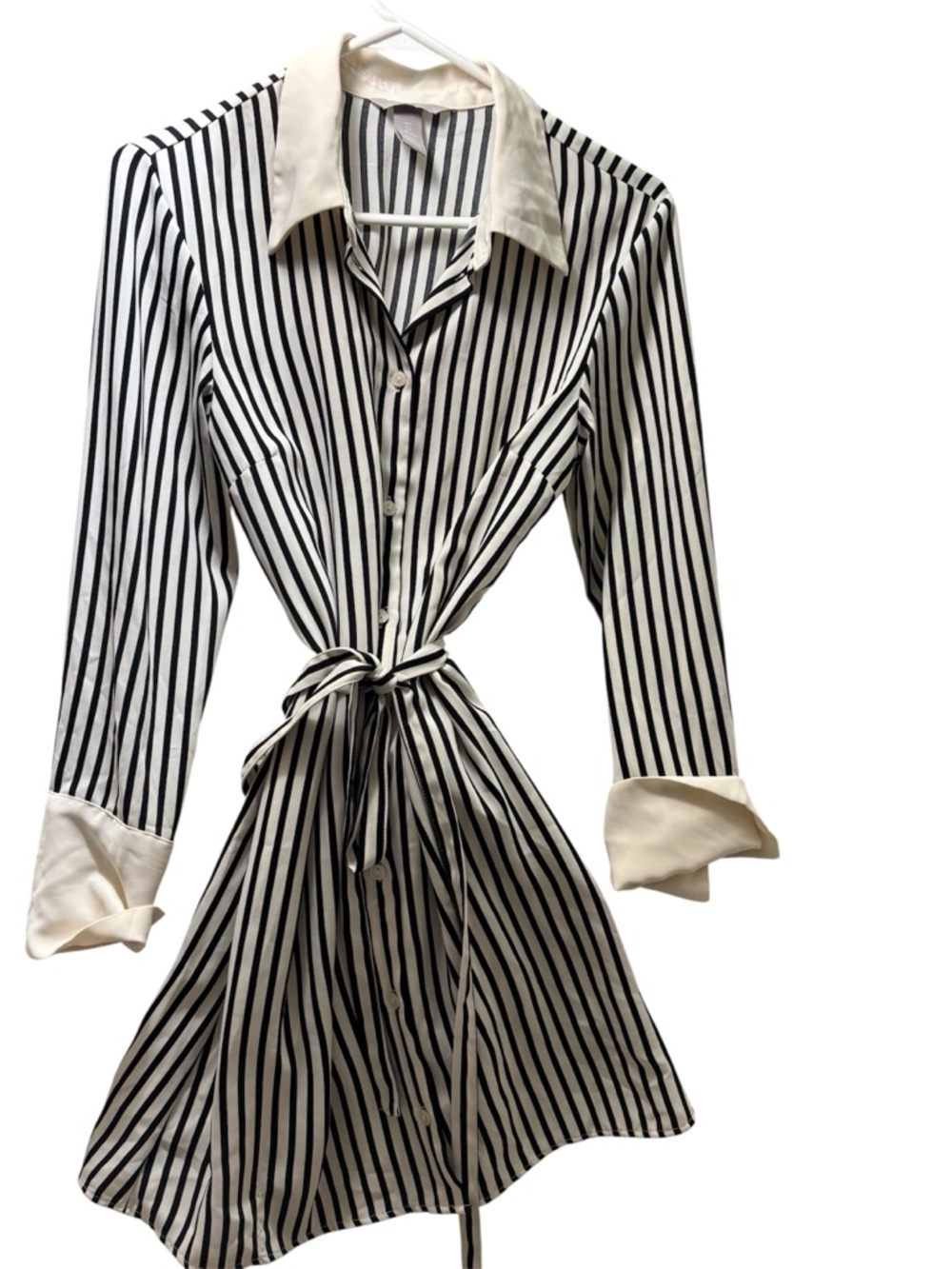 Black White Striped Silk Dress Long Sleeve Chic Work Office Minimalist